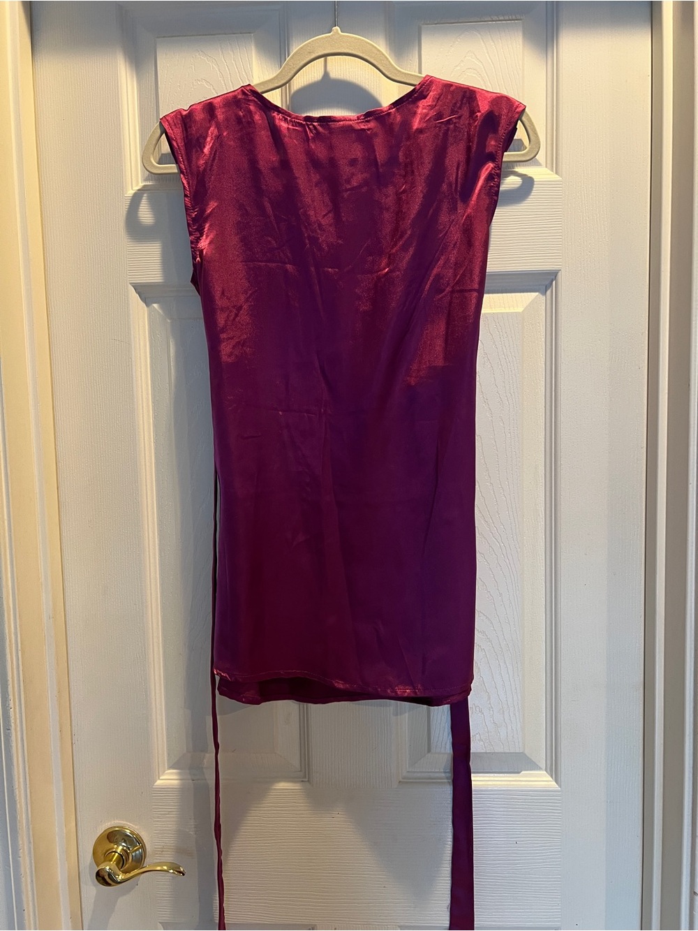 Vibrant Satin Magenta Wrap Top with Rhinestone Buckle - Picture 3 of 5